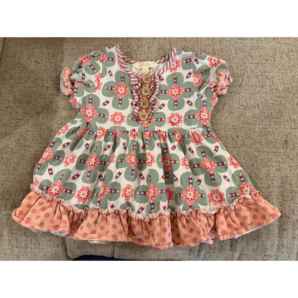 Matilda Jane Girls Mixed Print Floral Polka Dot‎ Ruffle Dress Size 2